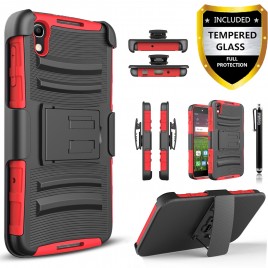 Alcatel Idol 4, Alcatel Nitro 4 Case, Dual Layers [Combo Holster] Case And Built-In Kickstand Bundled with [Premium Screen Protector] Hybrid Shockproof And Circlemalls Stylus Pen (Red)